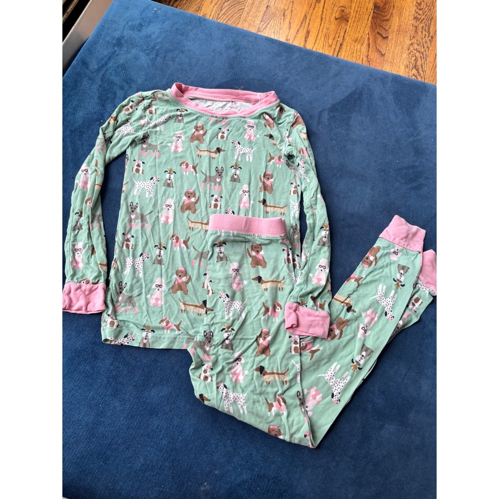 Little Sleepies HTF Retired Aqua Puppies Dog Print Pajama Set 5/6 Bamboo